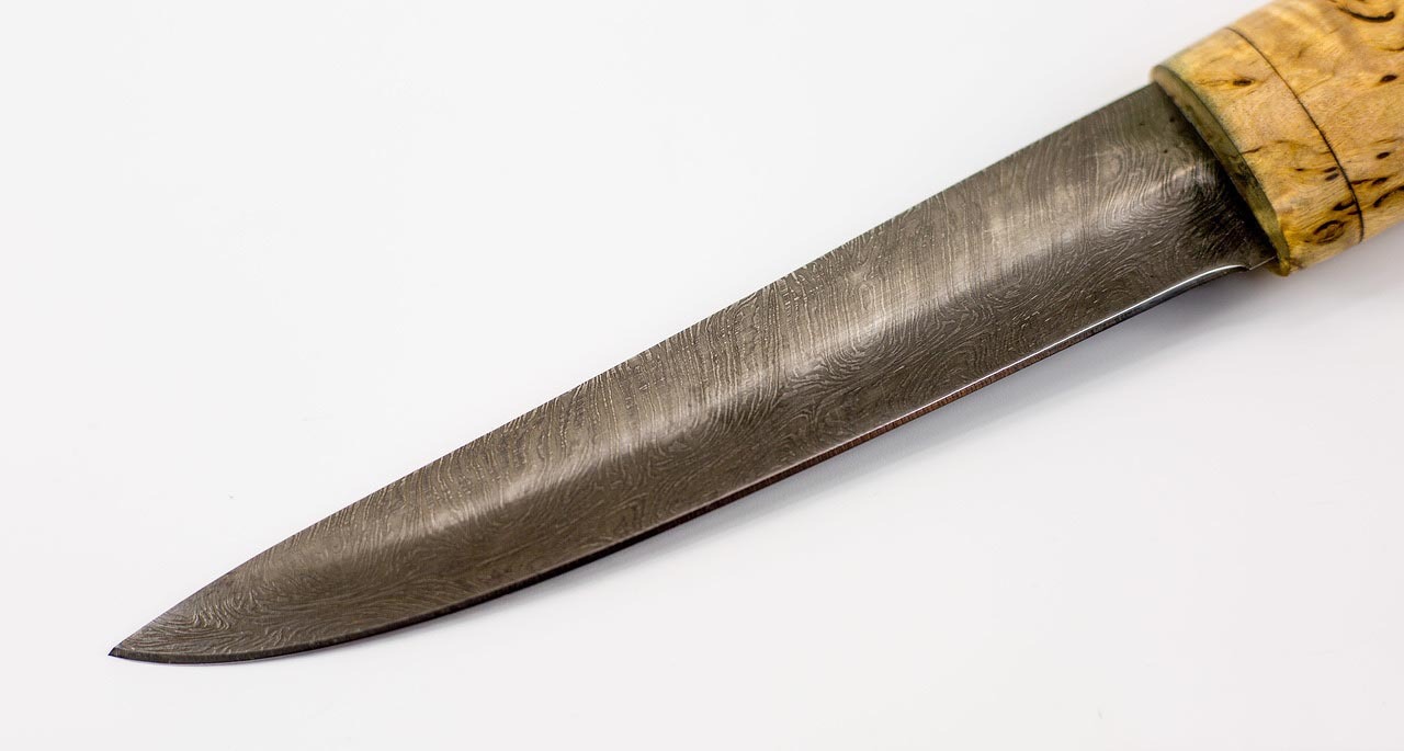 Нож якутский из дамаска, карельская береза - фото 4