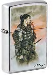 Фото Зажигалка ZIPPO Luis Royo с покрытием Street Chrome, Воин, латунь/сталь, серебристая
