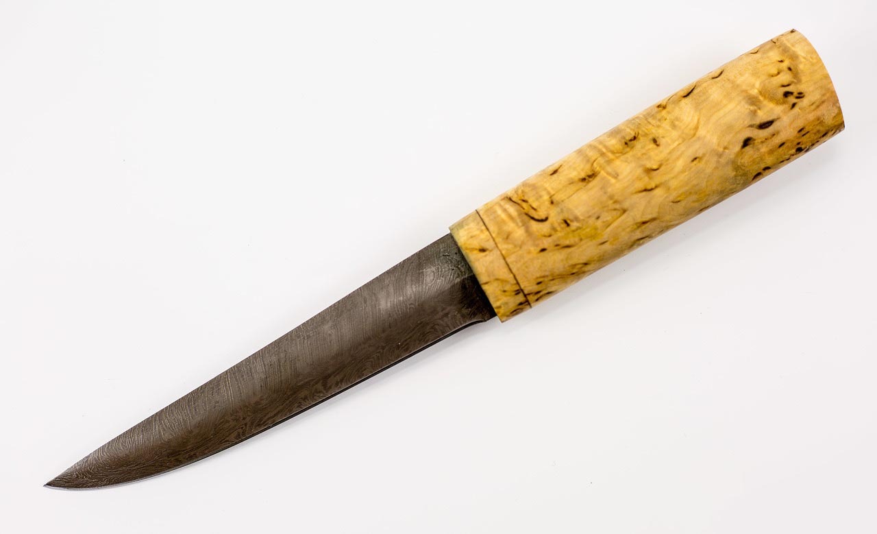 Нож якутский из дамаска, карельская береза - фото 5