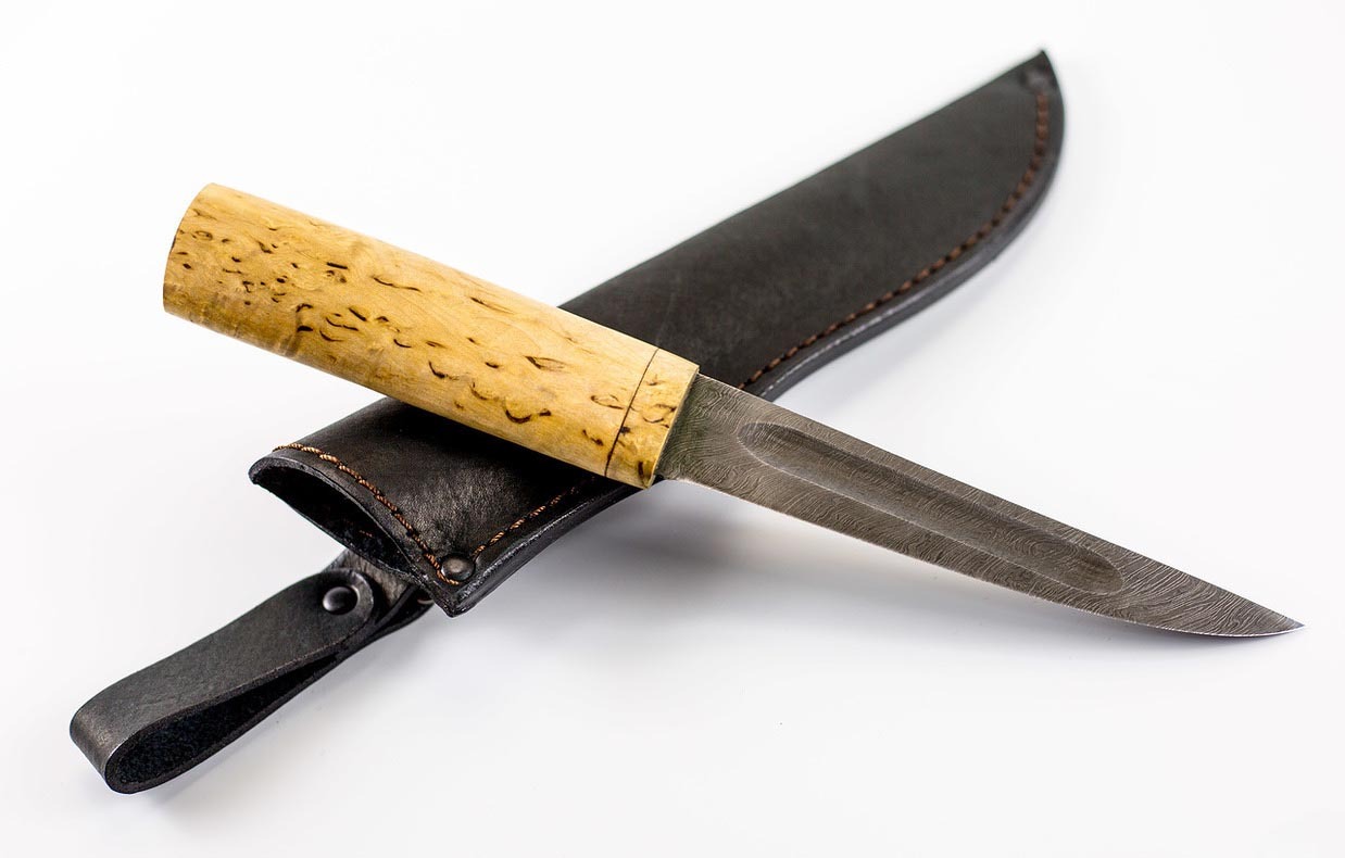 Нож якутский из дамаска, карельская береза - фото 2