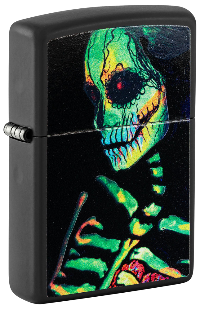 Зажигалка ZIPPO Skeleton Design с покрытием Black Light, латунь/сталь, черная, матовая