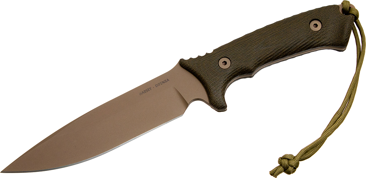 Нож с фиксированным клинком William Harsey Difensa (Flat Dark Earth/Green Micarta/Multicamo Sheath) 15.9 см.