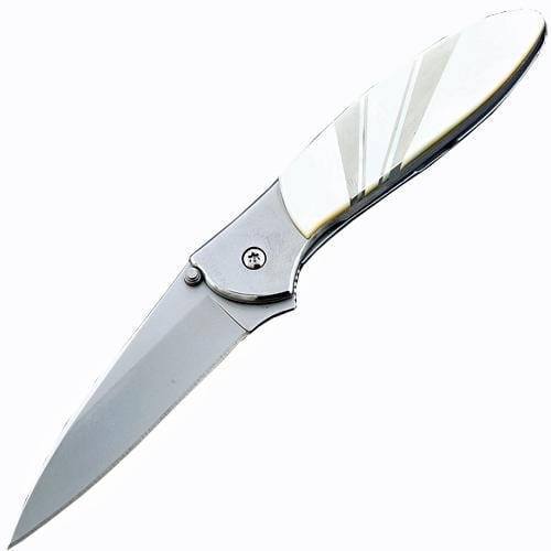 Полуавтоматический складной нож Santa Fe Kershaw Leek, сталь 14C28N, рукоять сталь с накладкой из перламутра