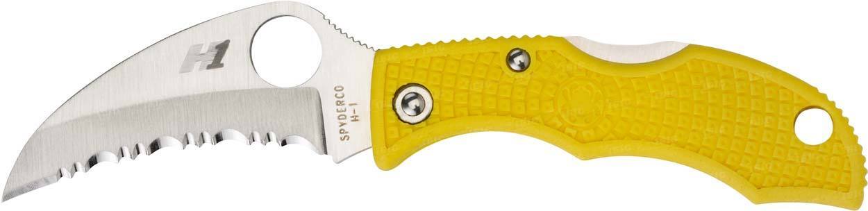 Нож складной Ladybug 3 Salt - Spyderco LYLS3HB, сталь H1 Satin Serrated Hawkbill, рукоять термопластик FRN, жёлтый - фото 7
