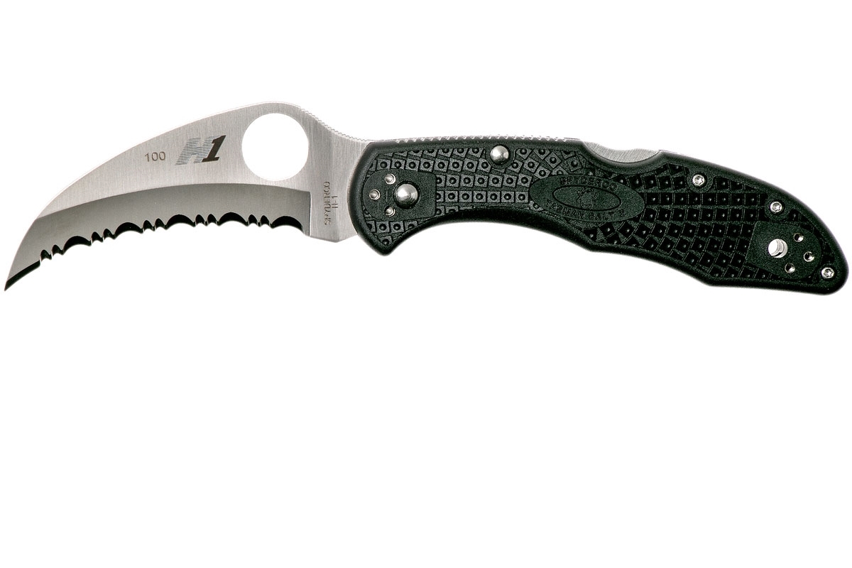Складной нож Tasman Salt 2 - Spyderco 106SBK2, сталь H1 Satin Serrated, рукоять термопластик FRN, чёрный - фото 7
