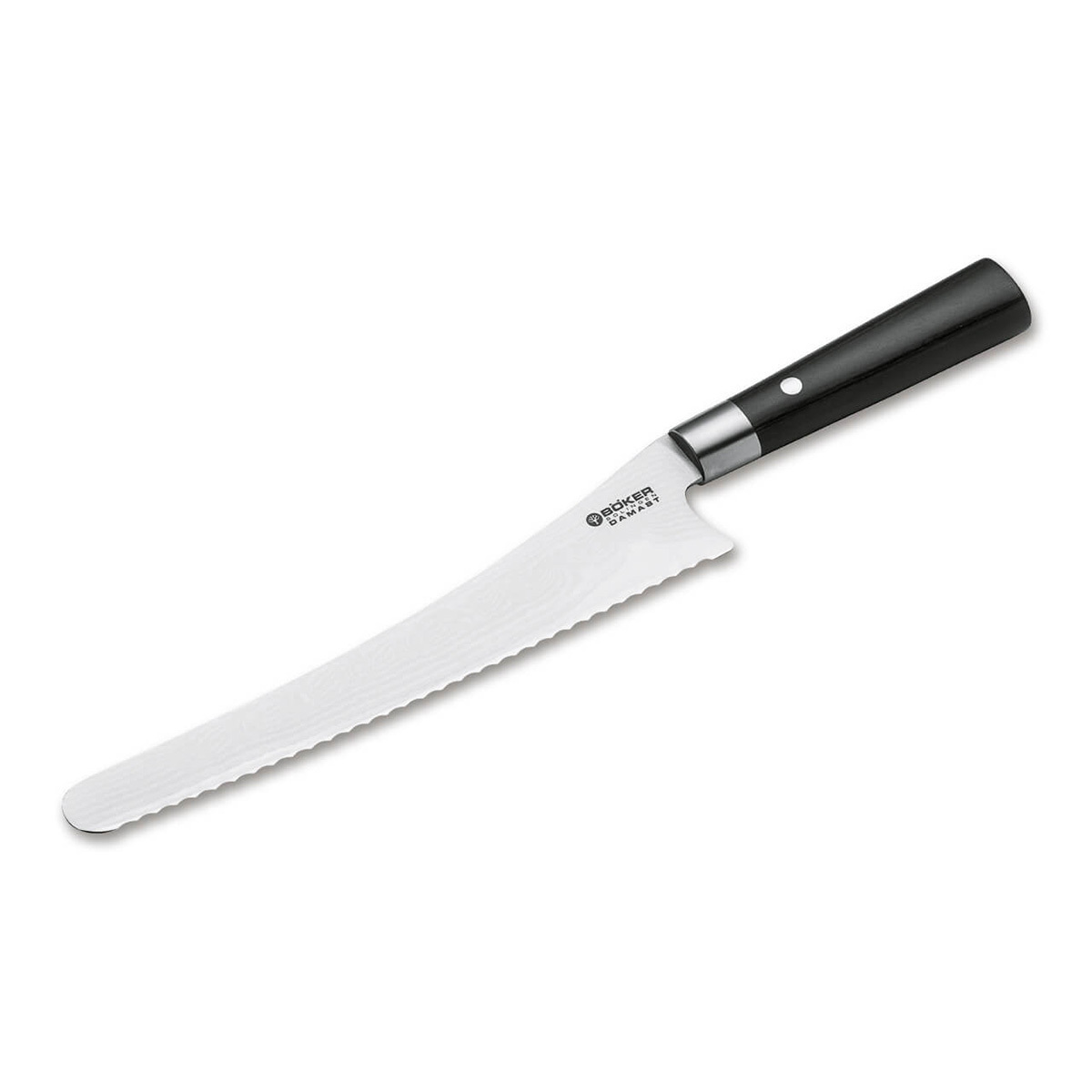 Кухонный нож Boker Damascus Black Bread Knife, сталь дамаск, рукоять дерево