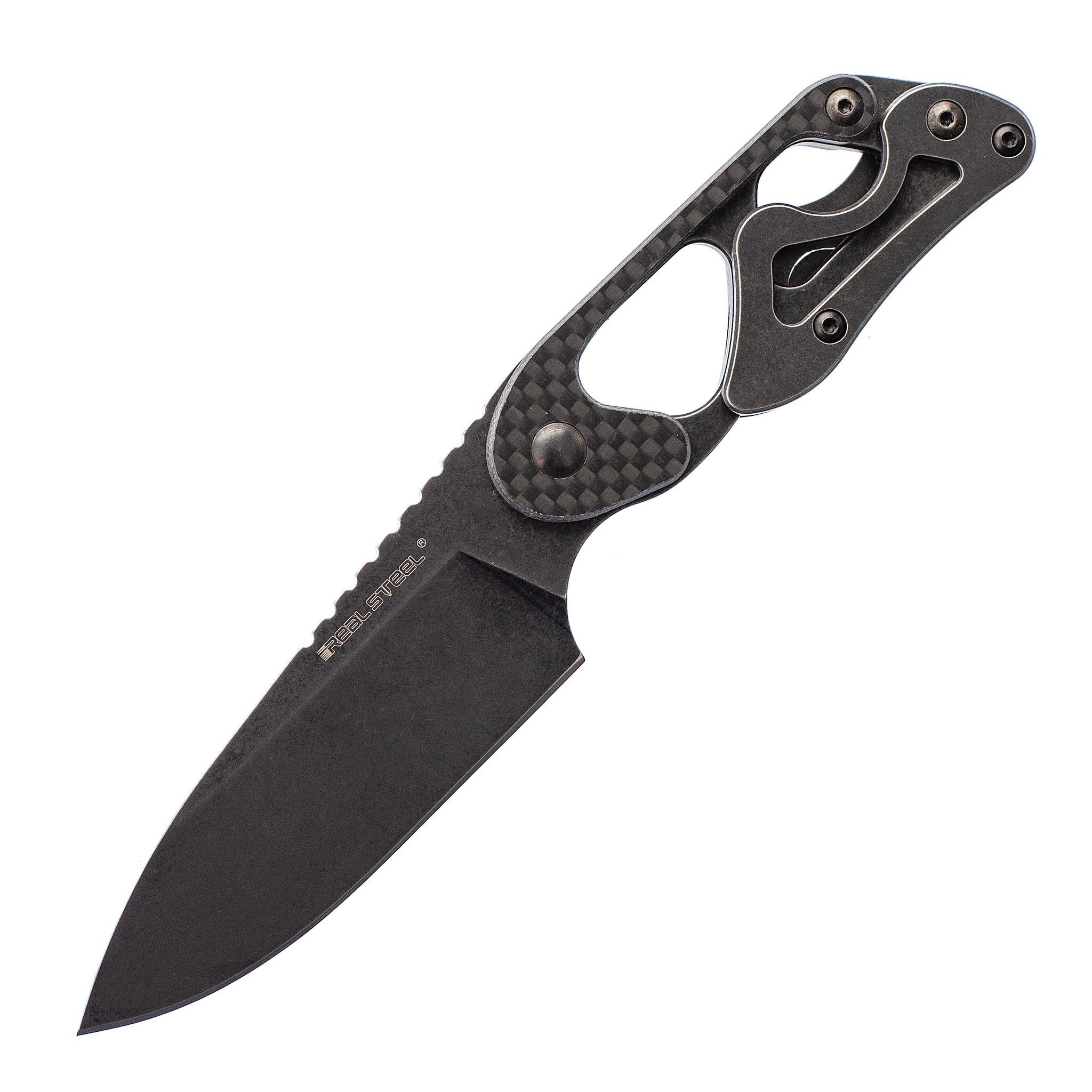 Шейный нож Cormorant Apex Blackwash Realsteel, сталь 14C28N, рукоять карбон от Ножиков