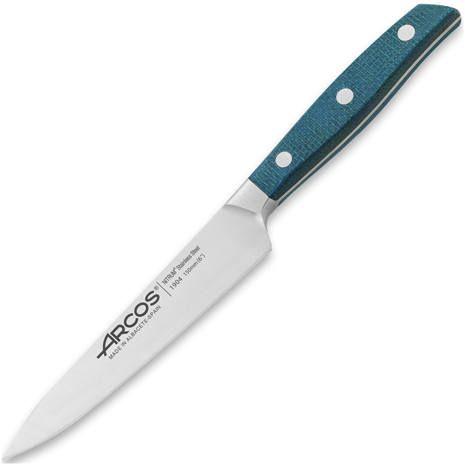 Универсальный кухонный нож Arcos 15 см, сталь X50CrMoV15, рукоять микарта, синий