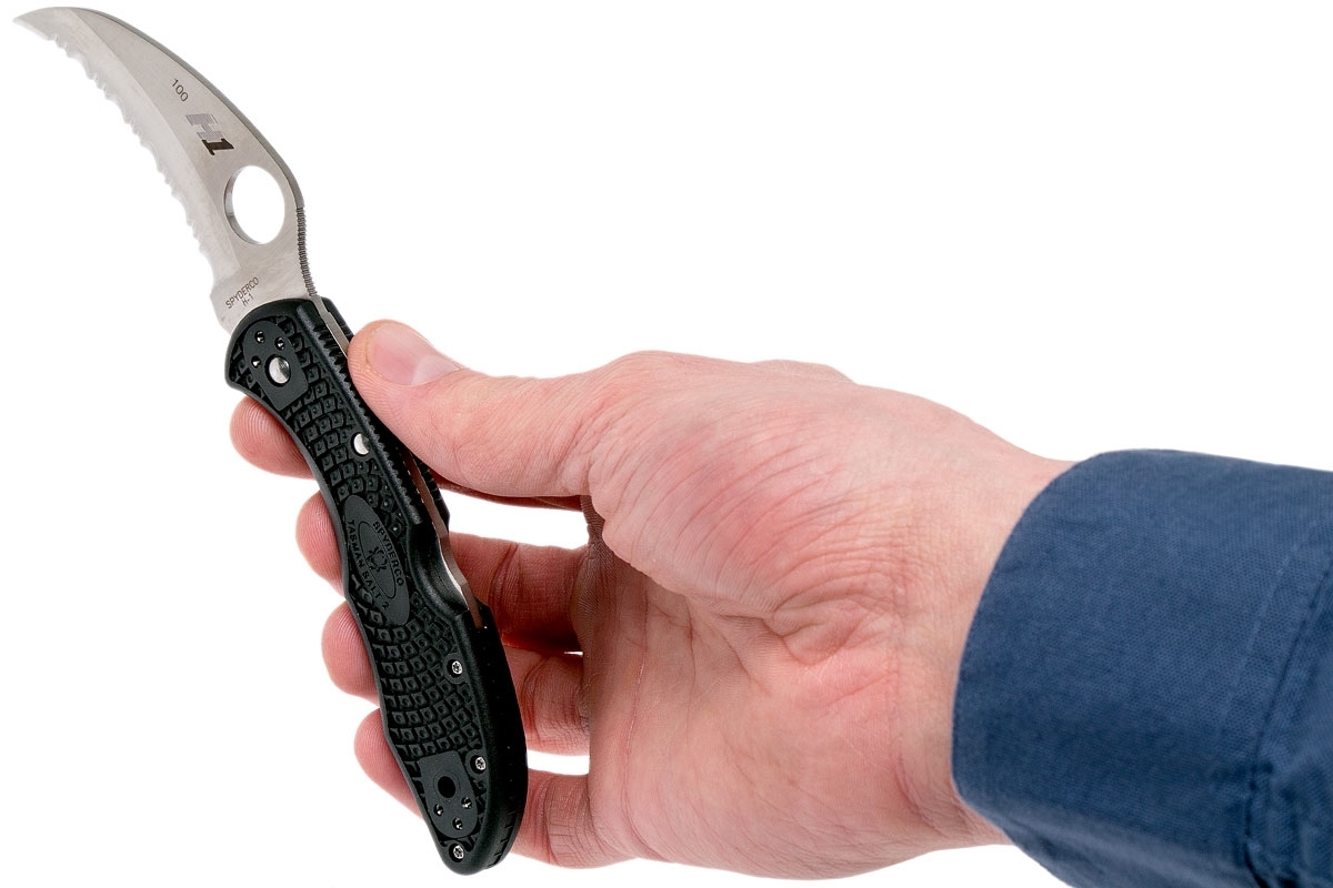 Складной нож Tasman Salt 2 - Spyderco 106SBK2, сталь H1 Satin Serrated, рукоять термопластик FRN, чёрный - фото 6