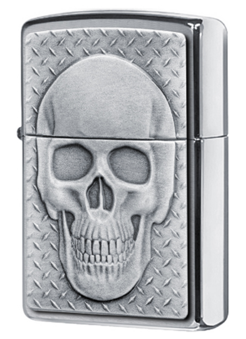 Зажигалка ZIPPO Skull Design с покрытием Brushed Chrome, латунь/сталь, серебристая
