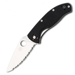 Фото Нож складной Tenacious Spyderco C122GS, сталь 8Cr13MOV Satin Serrated, рукоять стеклотекстолит G-10, чёрный