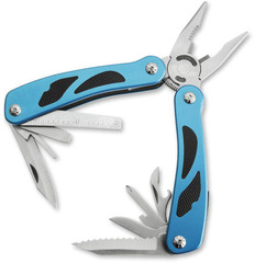 Фото Мультитул Stinger, сталь/алюм./пластик , (серебристо-сине-черный), 9 инструментов, нейлоновый чехол, коробка картон