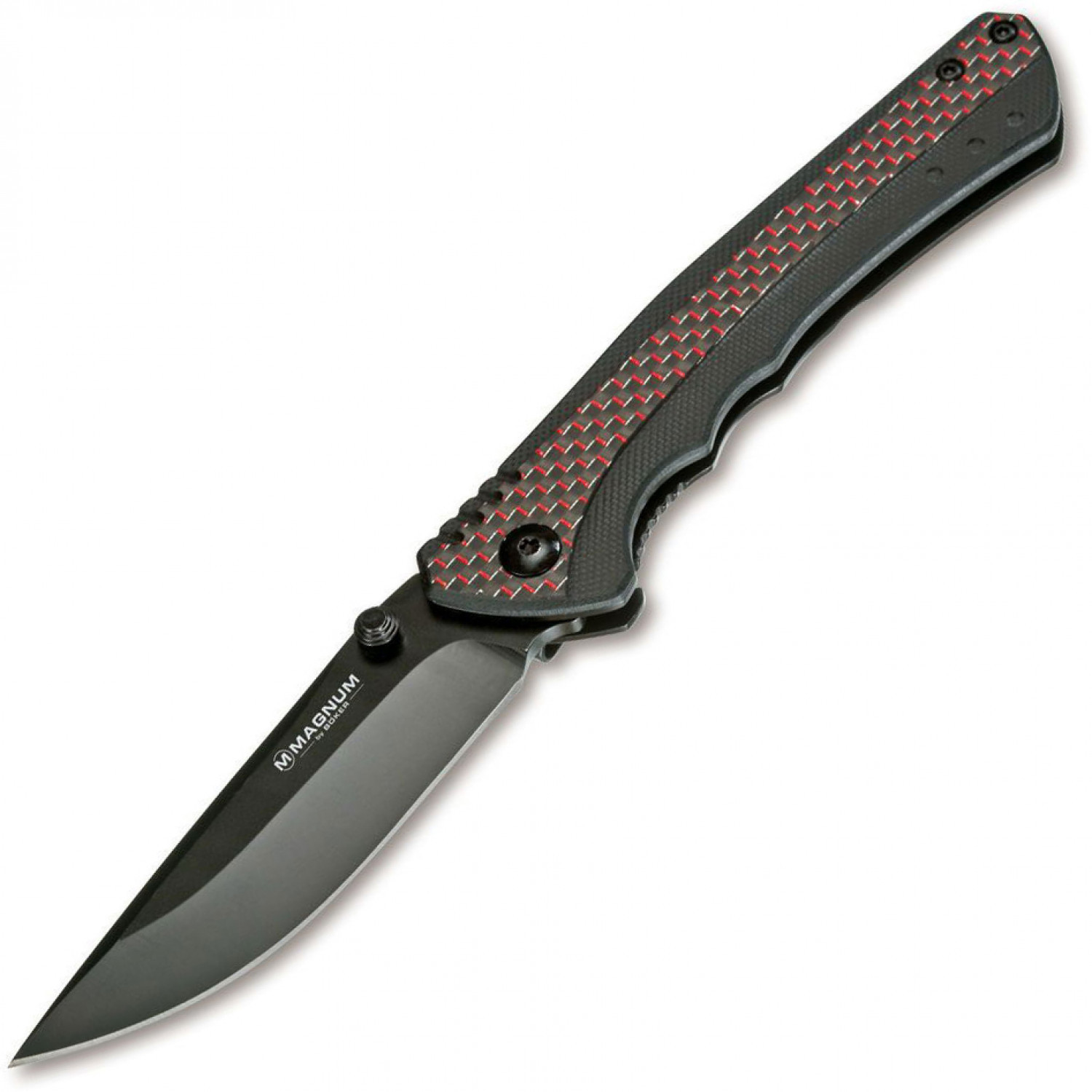 фото Складной нож magnum rubico - boker 01sc053, сталь 440a edp, рукоять стеклотекстолит g10/карбон/нержавеющая сталь, чёрно-красный