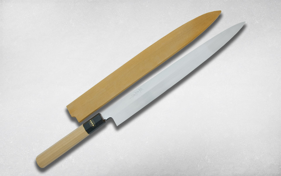 фото Нож кухонный янагиба 330 мм, masahiro, 15022, сталь широгами, магнолия, коричневый
