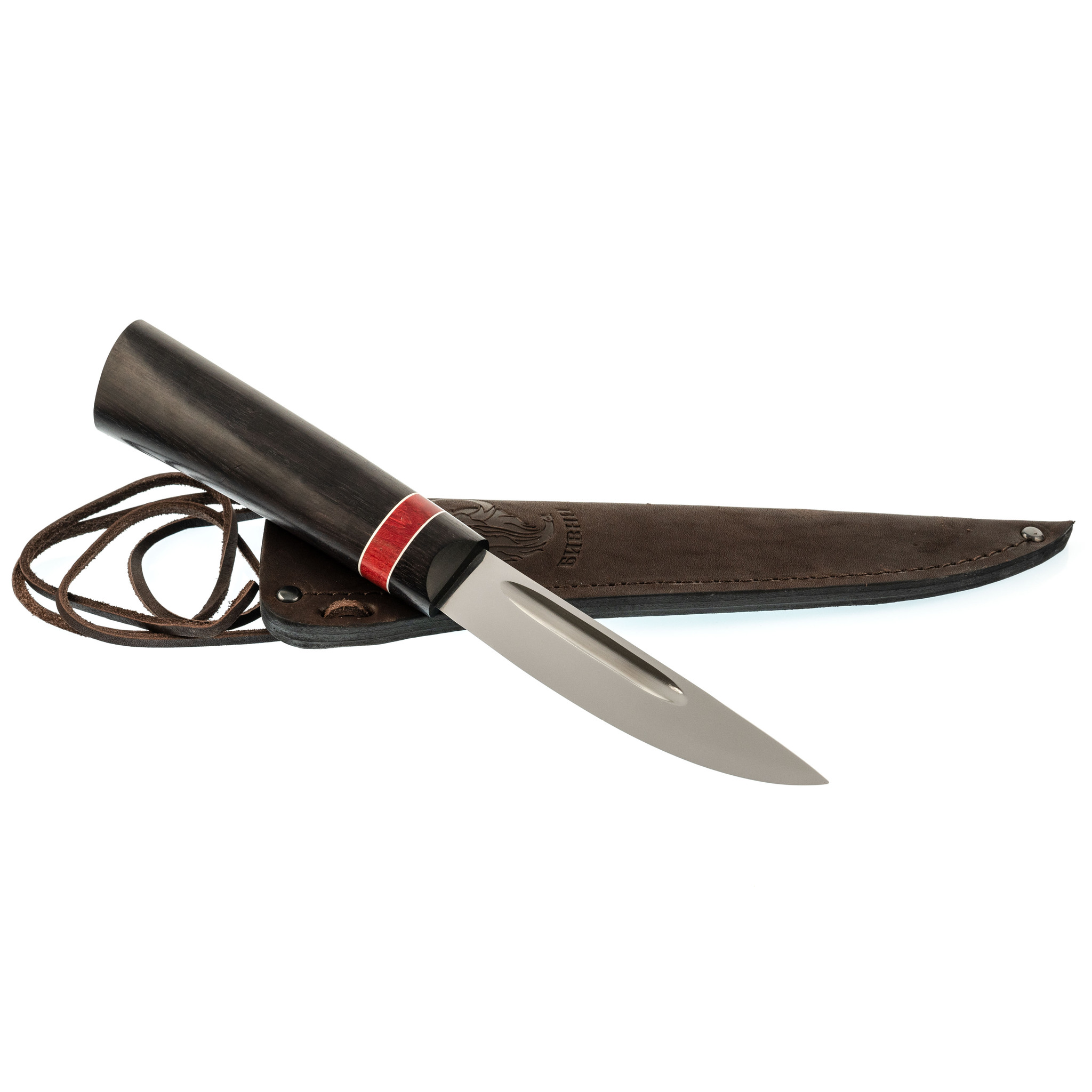 Нож Якутский малый, сталь Х12МФ, граб, вставка красная карельская береза - фото 4