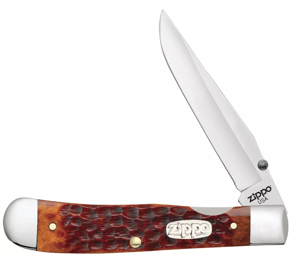 Нож перочинный ZIPPO Chestnut Bone Standard Jigged Trapperlock, 105 мм, коричневый + ЗАЖИГАЛКА 207 - фото 1