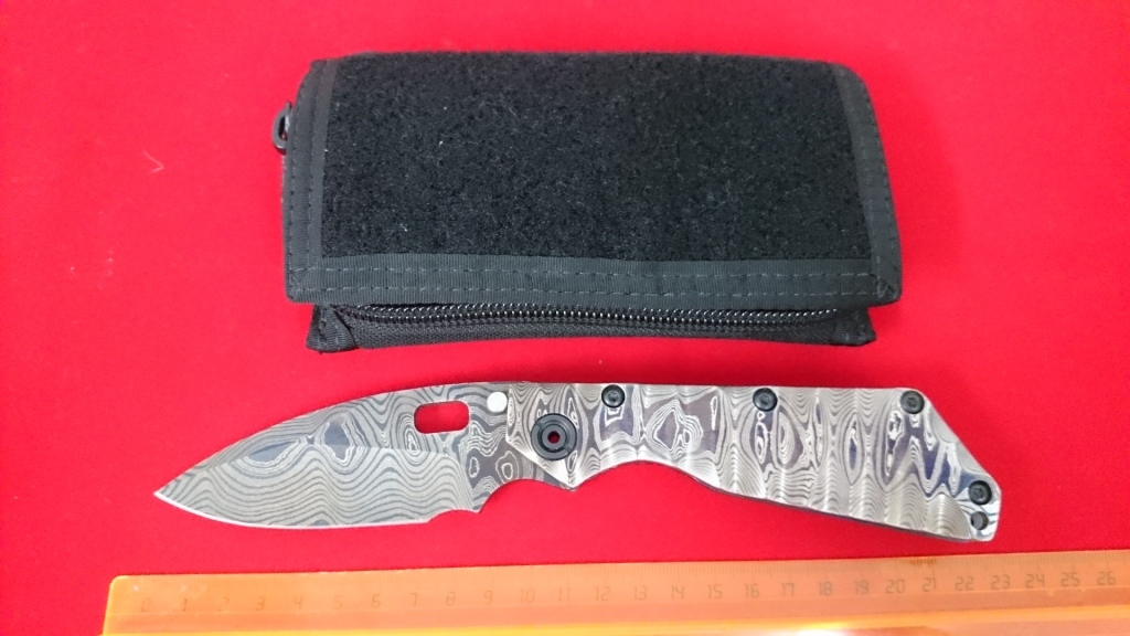 Складной нож SnG Mick Strider Custom, сталь Colored Carbon Damascus, рукоять Titanium / Damascus - фото 2