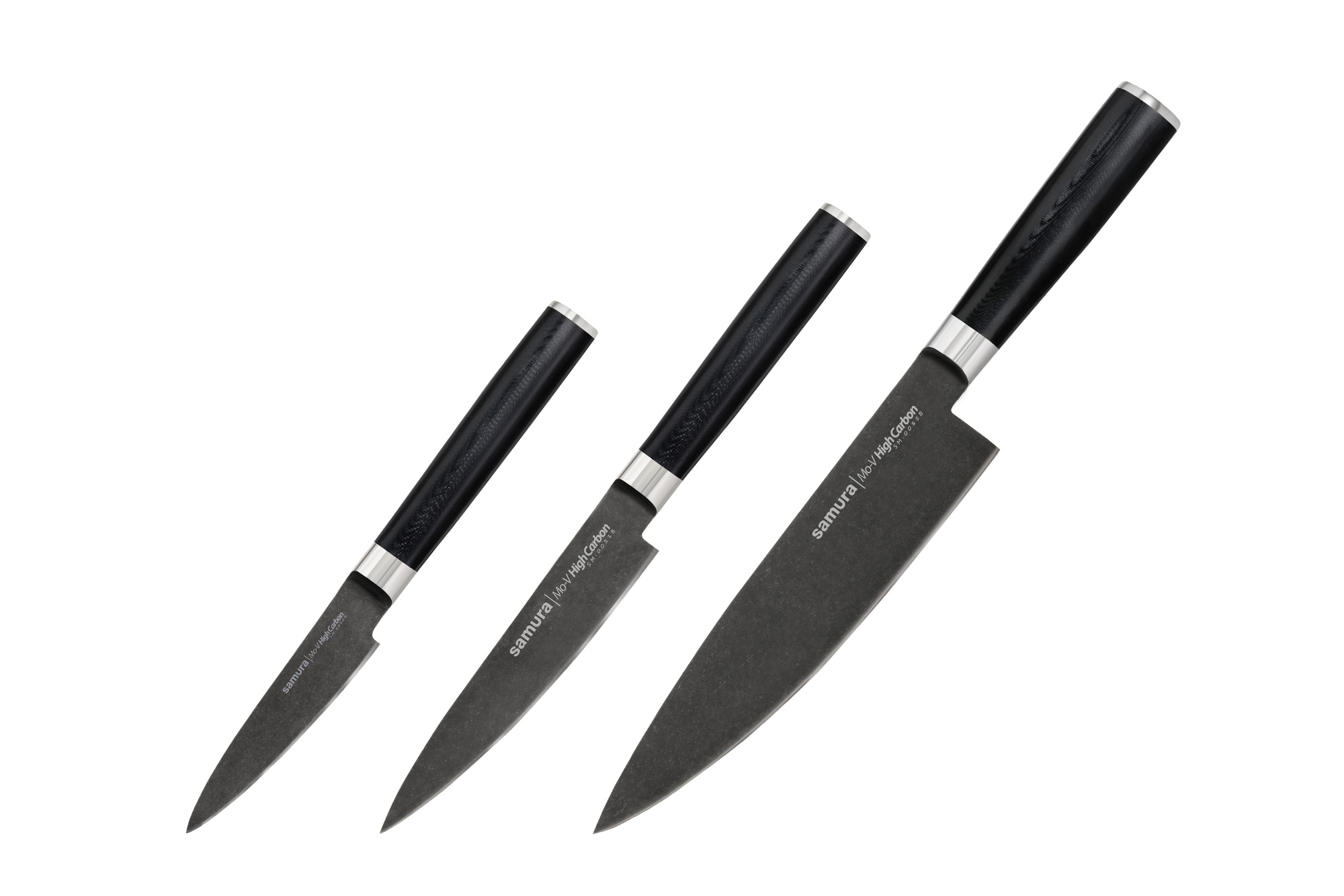 фото Набор кухонных ножей samura mo-v stonewash, сталь aus-8, рукоять g10