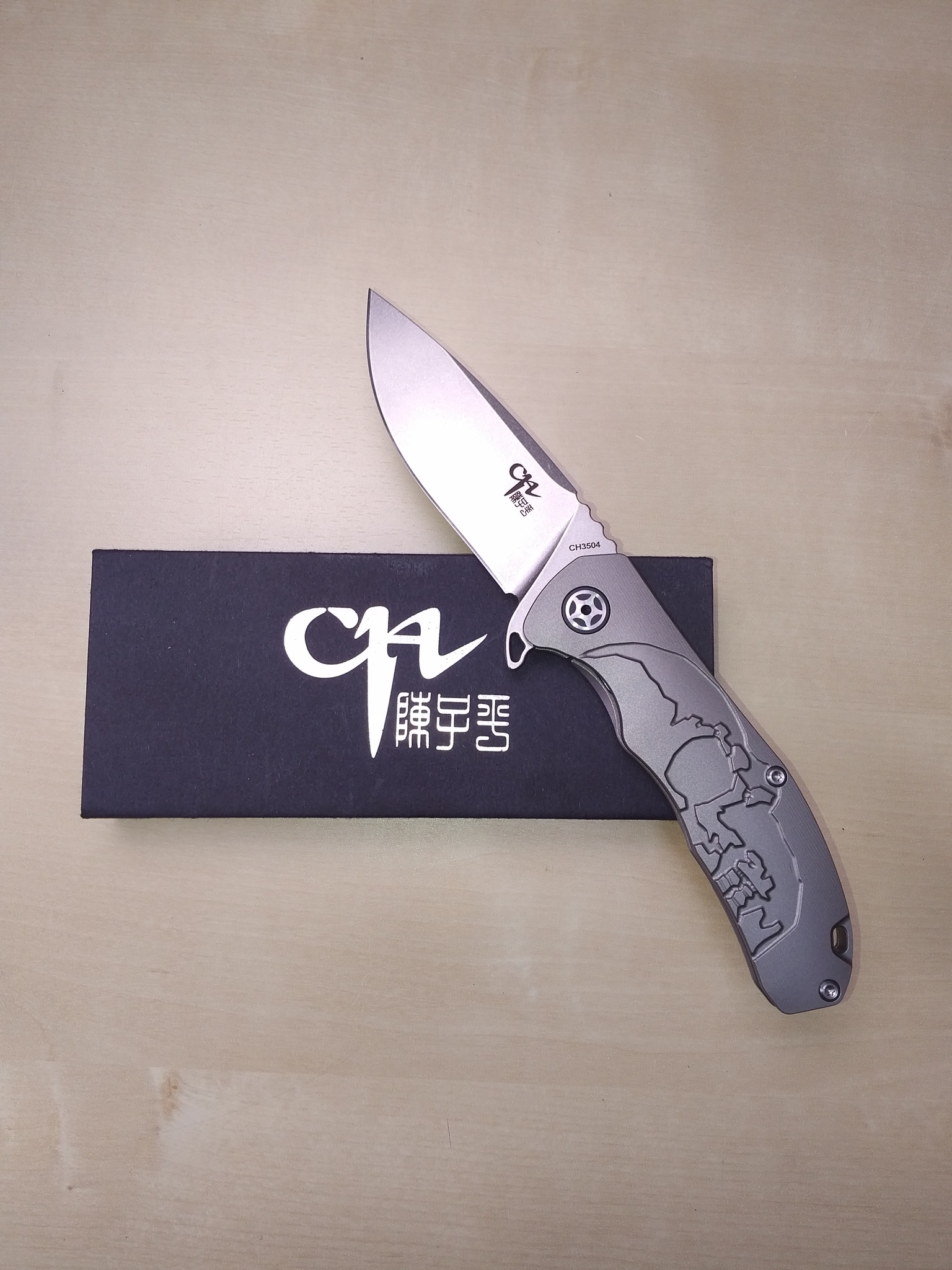 Складной нож CH3504 Limited Edition , сталь S35VN, Серый Череп - фото 5