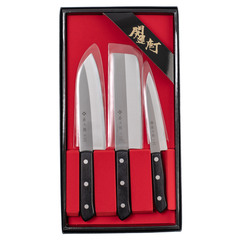 Фото Набор из 3-х кухонных ножей Tojiro Western Knife FG-8300, сталь VG-10, рукоять стабилизированная древесина, черный