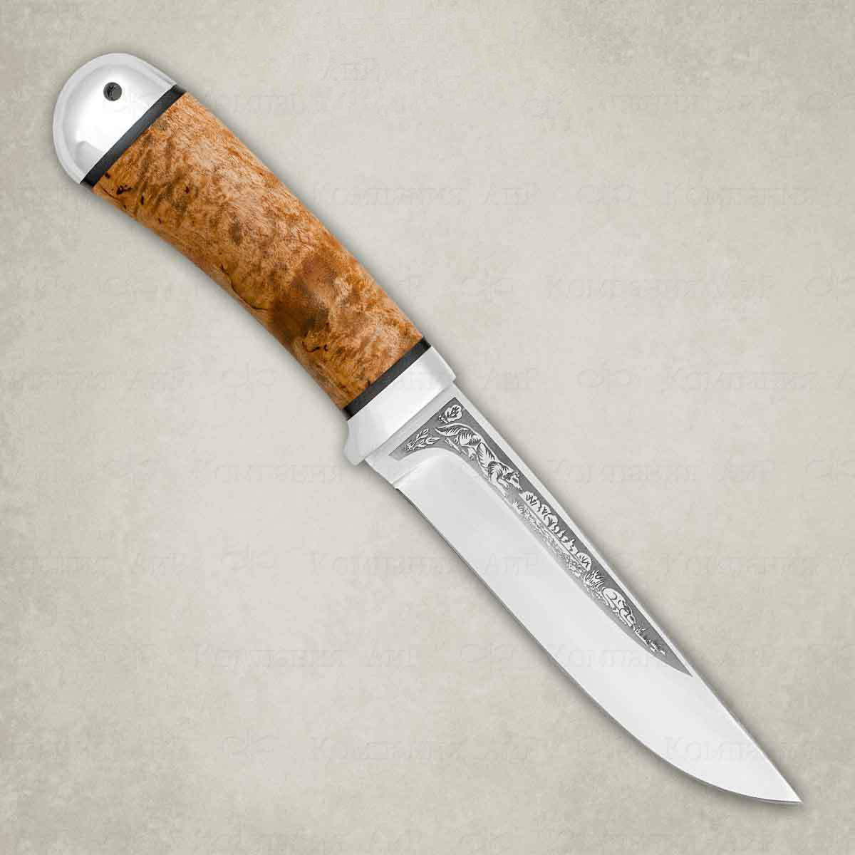 Нож АиР «Лиса» сталь 95х18, рукоять карельская береза, алюминий - фото 1