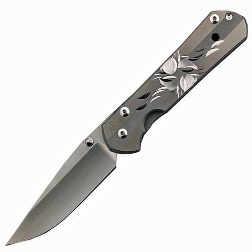 Складной нож Chris Reeve Large Sebenza 21, сталь S35VN, рукоять титановый сплав, гравировка серебряный цветок