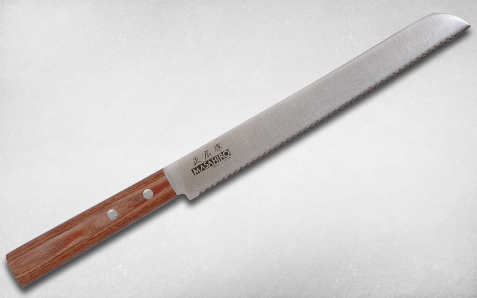 Нож кухонный для хлеба Sankei 210 мм, Masahiro, 35926, сталь AUS-8, стабилизированная древесина, коричневый