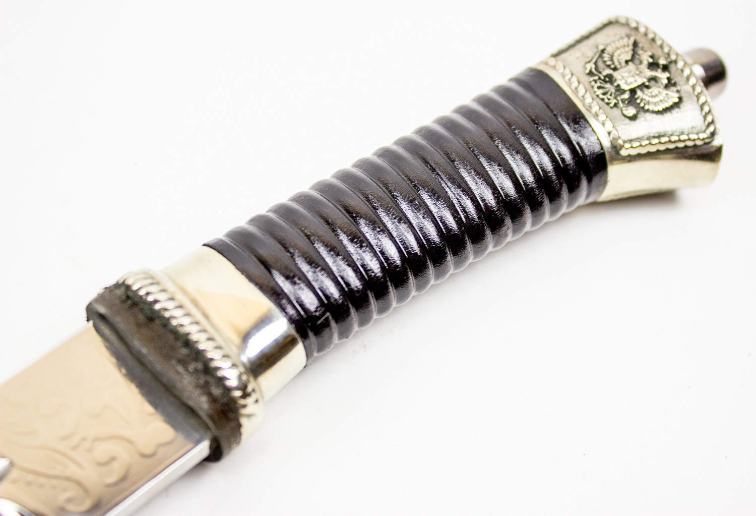 Нож Пластунский с резьбой, сталь 95x18, мельхиор - фото 3