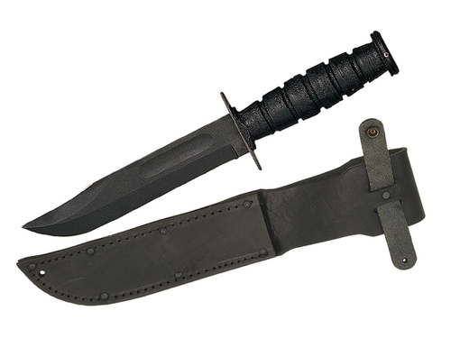 фото 498 нож с фиксированным клинком marine combat, сталь 1095, черный, чехол черная кожа ontario