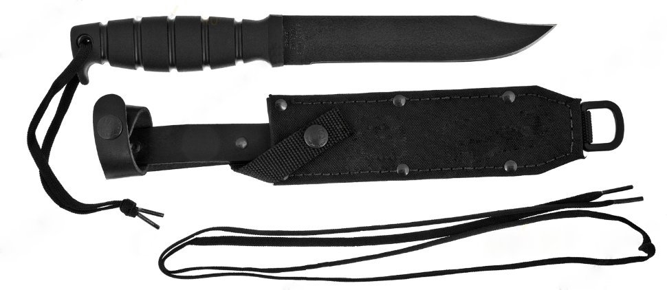 фото 498 нож с фиксированным клинком marine combat, сталь 1095, черный, чехол черная кожа ontario