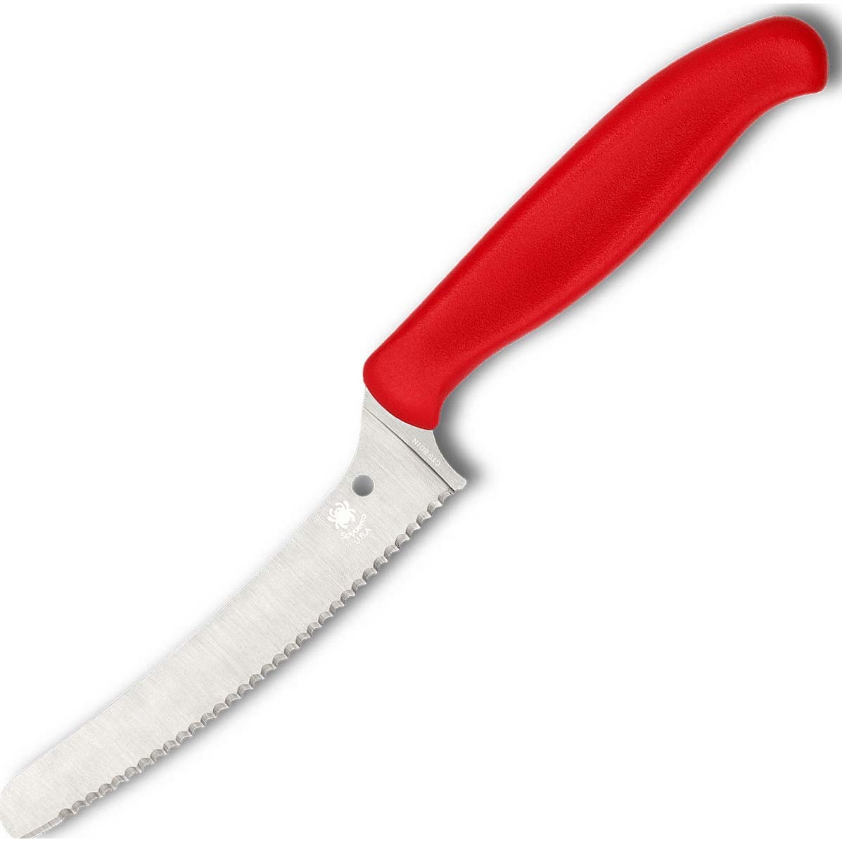 фото Универсальный кухонный нож spyderco z-cut serrated offset kitchen, сталь cts™ - bd1 alloy, рукоять красный полипропилен