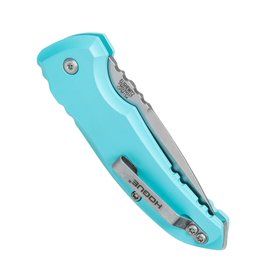 Автоматический складной нож A01-Microswitch, Stone-Tumbled Drop Point Blade, Aquamarine Aluminum Handle - фото 6
