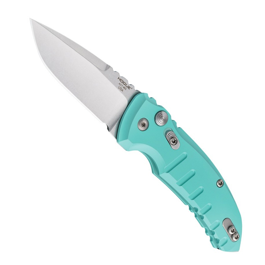 Автоматический складной нож A01-Microswitch, Stone-Tumbled Drop Point Blade, Aquamarine Aluminum Handle - фото 3