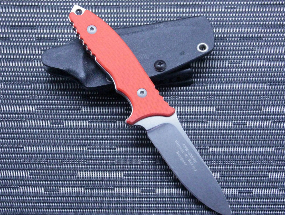 Нож с фиксированным клинком HB Fixed, Orange G-10 Handle, Stonewashed Crucible CPM® S35VN™, William (Bill) Harsey Design (Kydex Sheath) 9.0 см. - фото 8