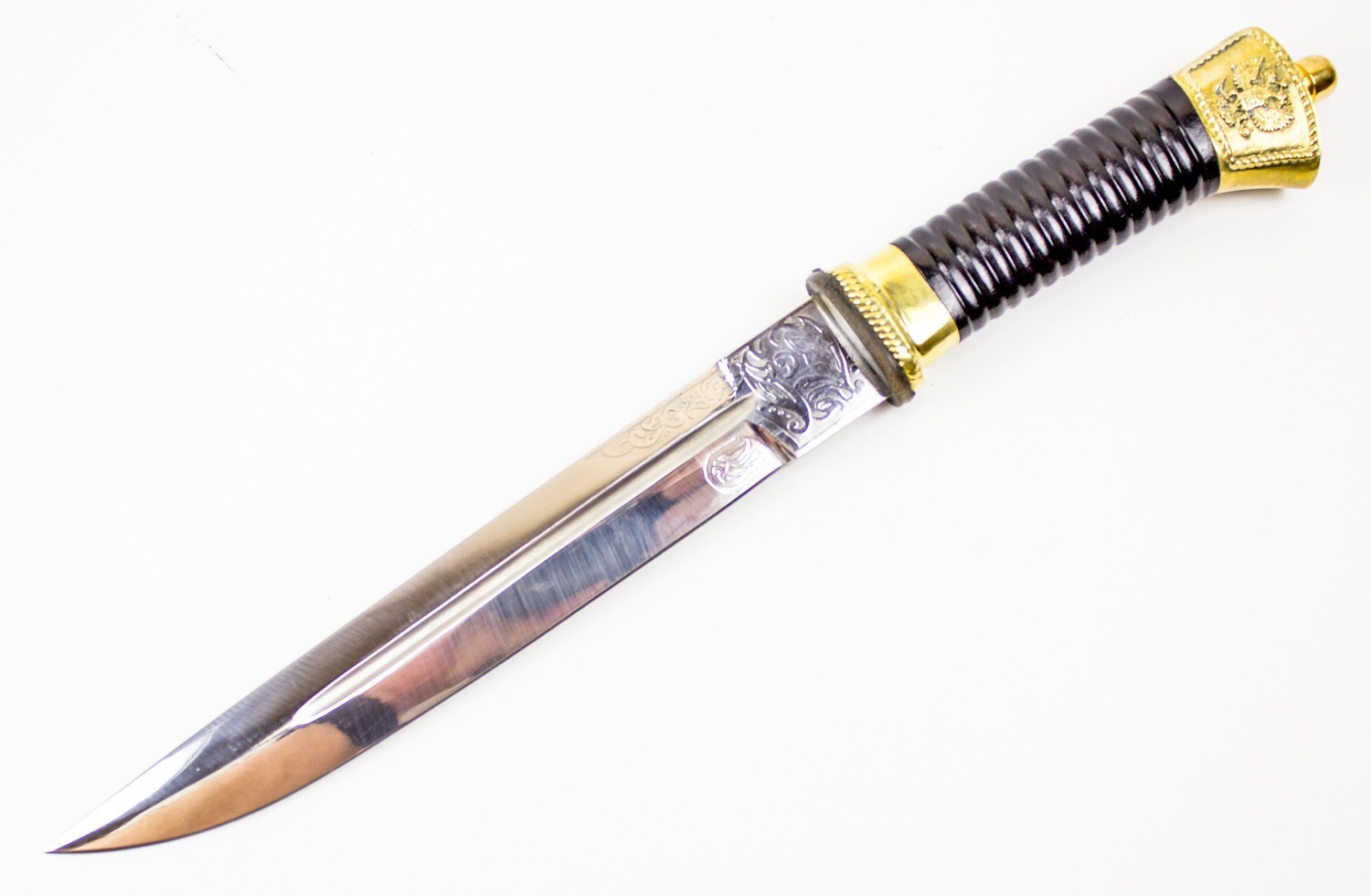 Нож Пластунский с резьбой, сталь 95x18, латунь - фото 2