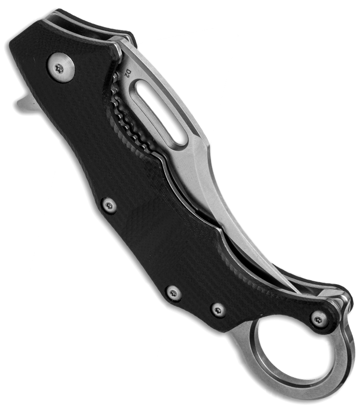 фото Нож складной boris manasherov's design "wildcat" karambit flipper, лезвие satin finish d2, рукоять g-10, чёрный, 01bo772 boker