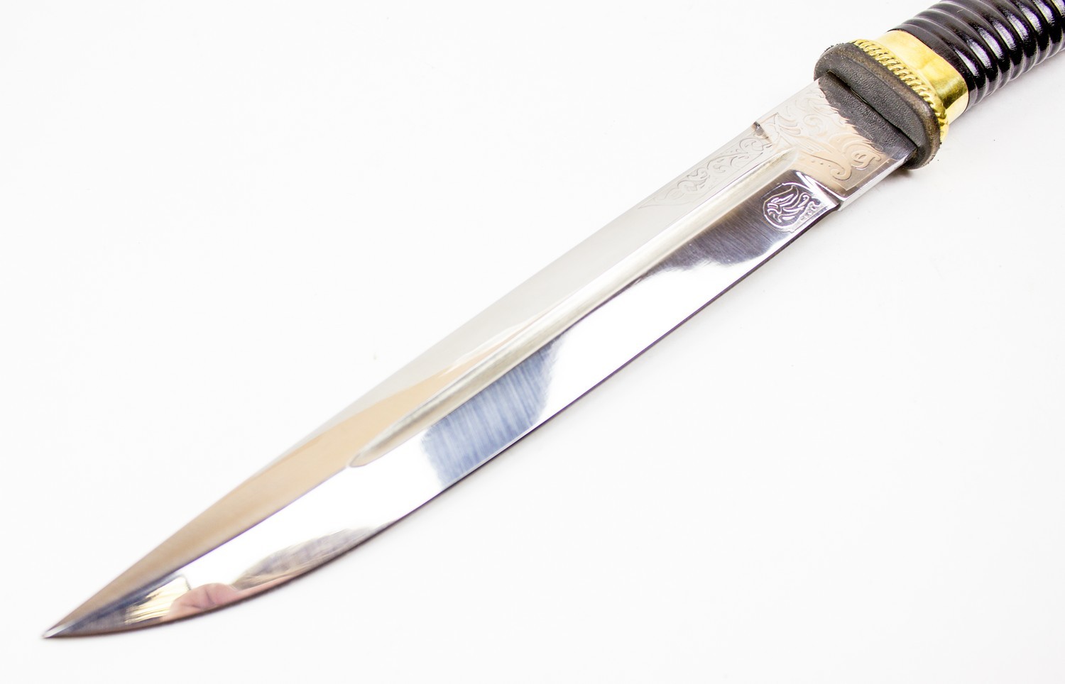 Нож Пластунский с резьбой, сталь 95x18, латунь от Ножиков