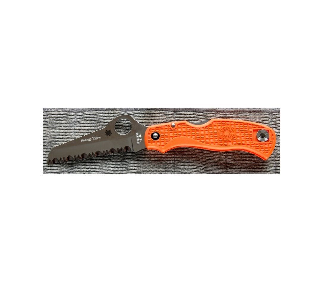 фото Нож складной rescue 79 mm orange spyderco 45sor, сталь vg-10 satin serrated, рукоять термопластик frn, оранжевый