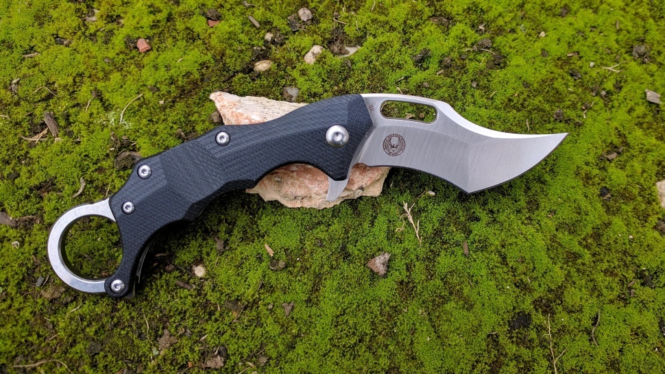 фото Нож складной boris manasherov's design "wildcat" karambit flipper, лезвие satin finish d2, рукоять g-10, чёрный, 01bo772 boker