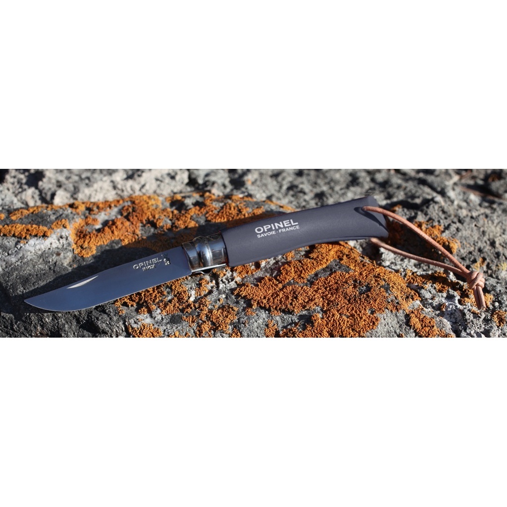 фото Нож складной opinel trekking №8 vri colored tradition slate с кожаным темляком, сталь sandvik 12c27, рукоять граб, серый, 001706