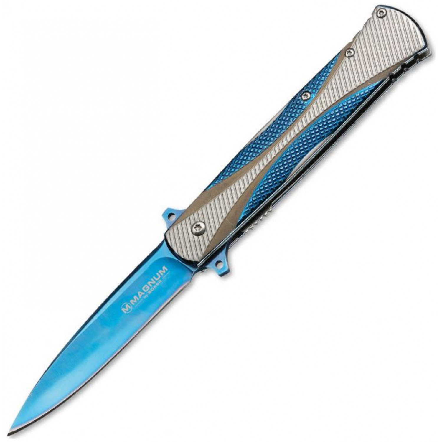 фото Складной нож magnum se dagger blue - boker 01lg114, сталь 440a titanium nitride, рукоять нержавеющая сталь, синий/песочный