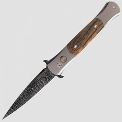 Фото Автоматический складной нож Pro-Tech The Don Custom, дамасская сталь, рукоять титановый сплав/бивень мамонта