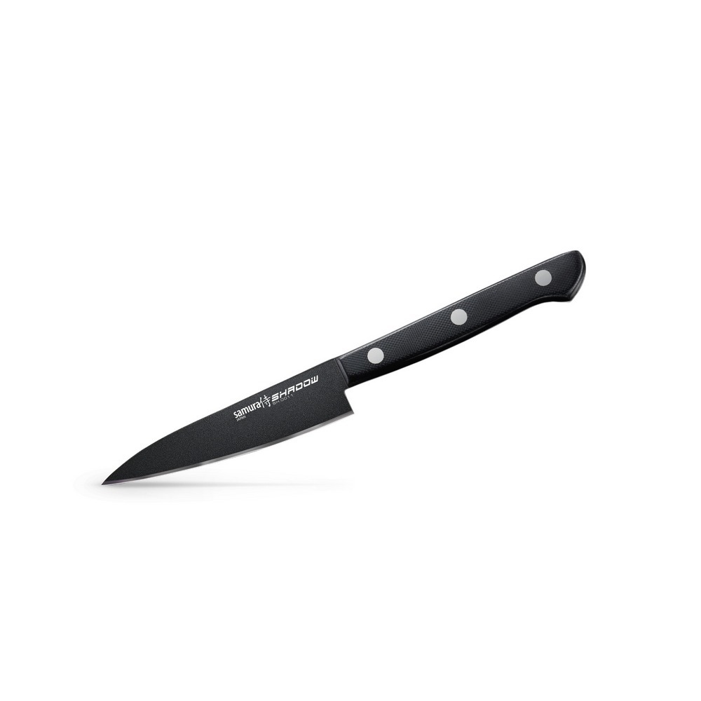Нож кухонный Samura SHADOW овощной с покрытием BLACK FUSO 100 мм нож кухонный samura shadow шеф с покрытием   fuso 208 мм aus 8 abs пластик