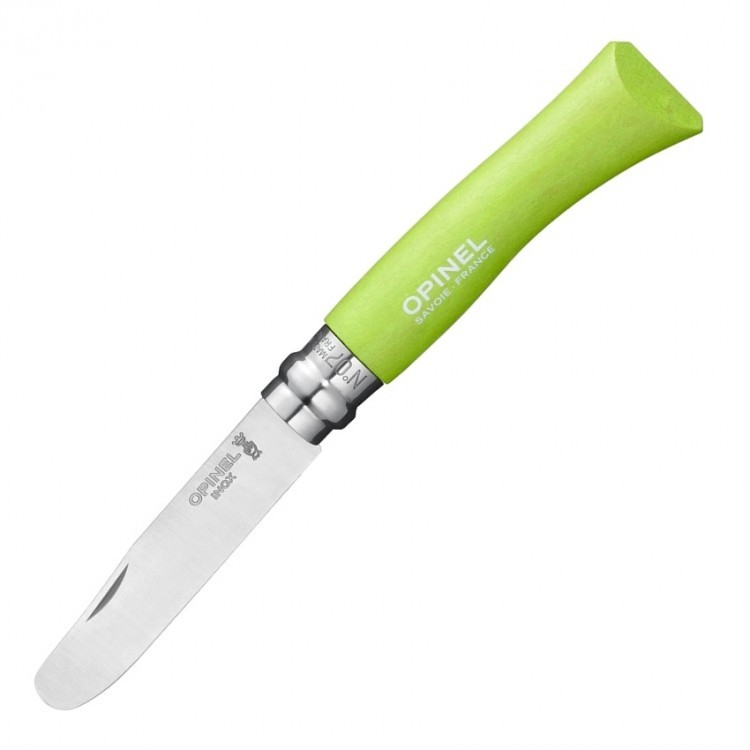 Складной нож Opinel №7 My First Opinel Green-Apple, закругленное острие, Sandvik 12C27, рукоять берёза, зеленый