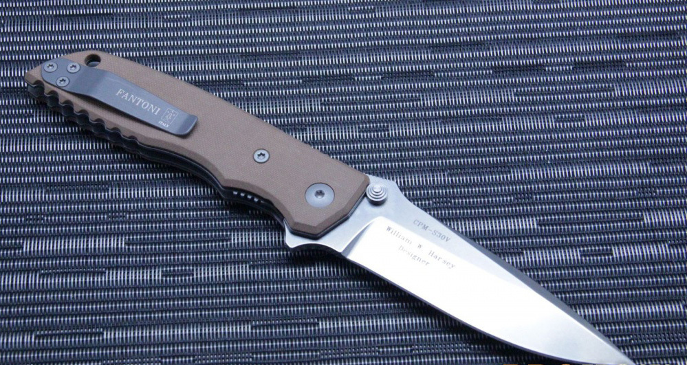 Нож складной Fantoni, HB-01, William (Bill) Harsey Design, FAN/HB01SwGr, сталь CPM-S30V, рукоять стеклотекстолит G-10, Desert от Ножиков