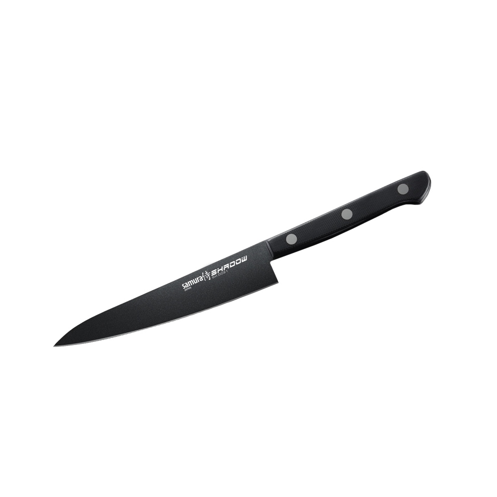 Нож кухонный Samura SHADOW универсальный с покрытием BLACK FUSO 135 мм, Samura, Стальные ножи Samura