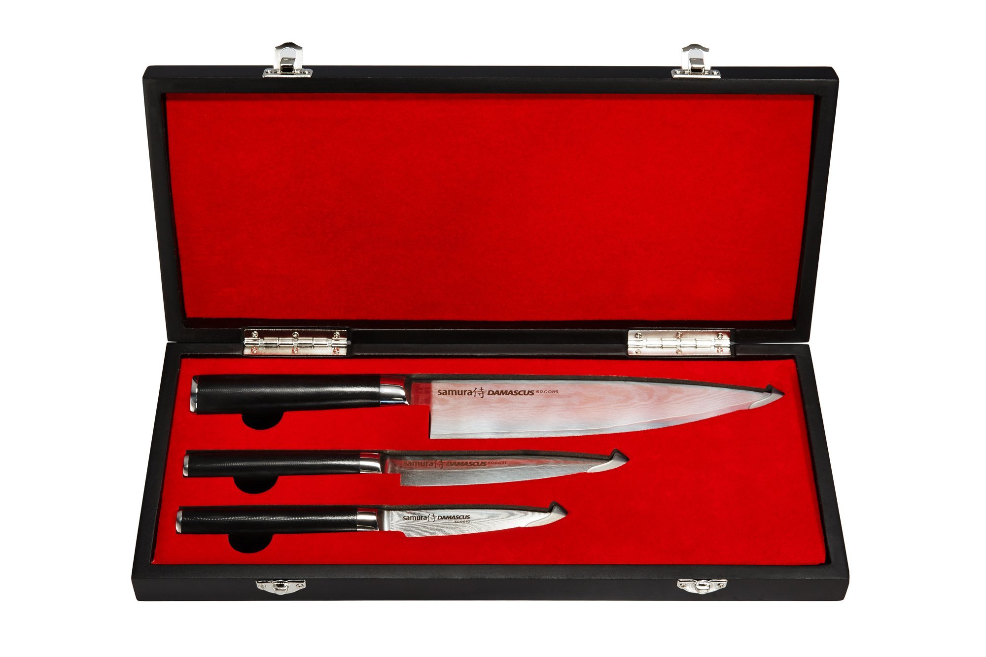 фото Набор из 3 кухонных ножей samura damascus в подарочной коробке - "поварская тройка", сталь vg-10/дамаск, рукоять g10, sd-0220