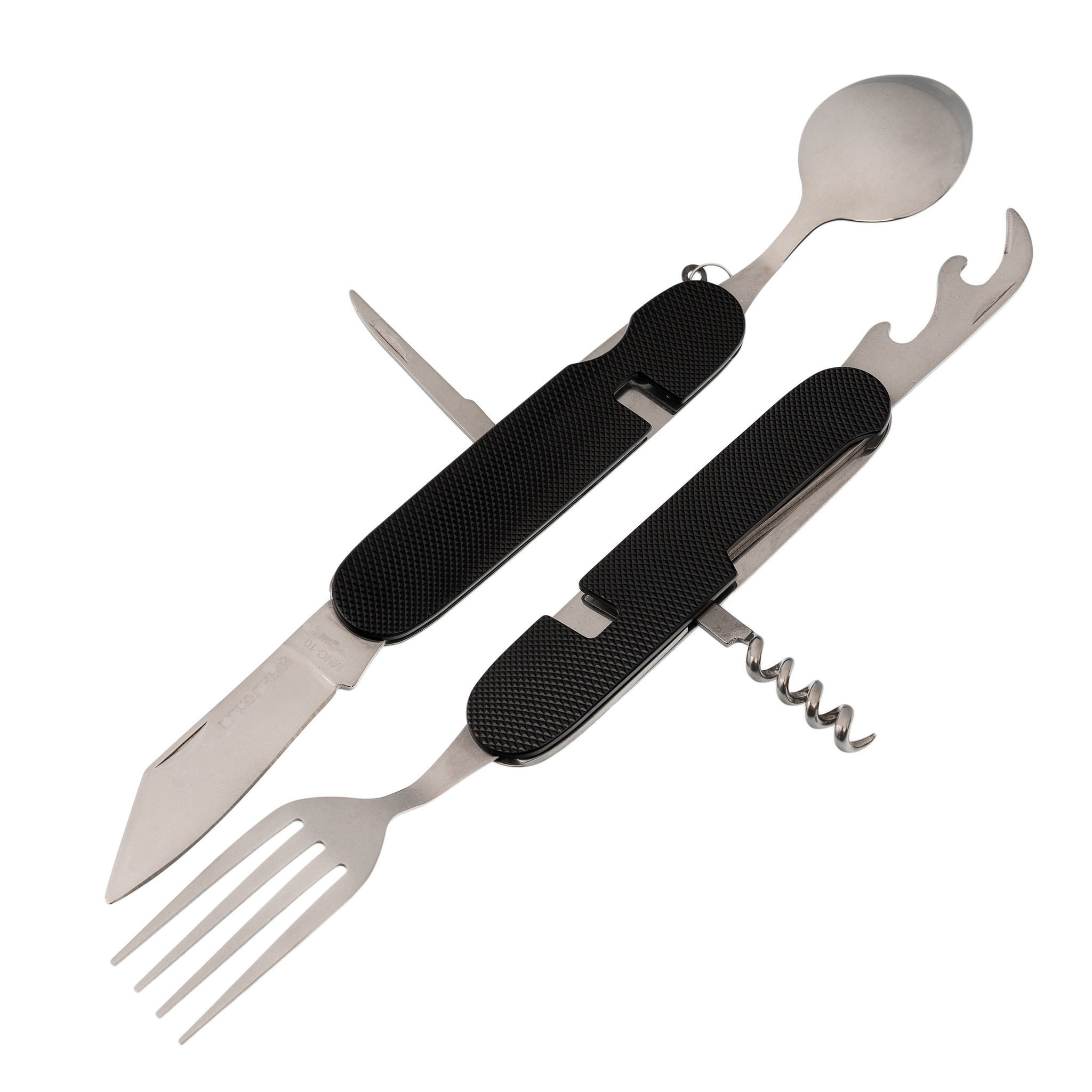 фото Многофункциональный походный нож 6-в-1 (ложка,вилка,нож), черный ножемир