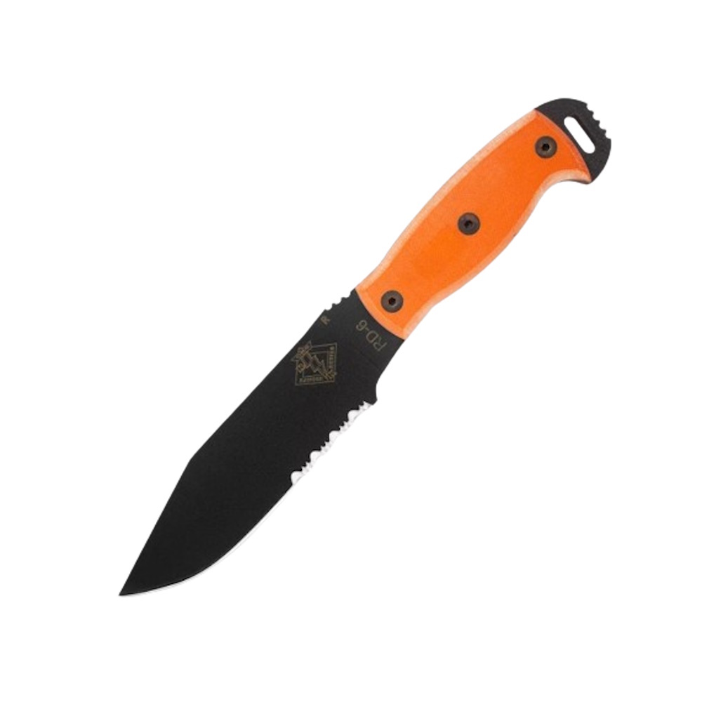 Нож с фиксированным клинком полусеррейторный Ontario RD6, сталь 5160, рукоять G10, orange