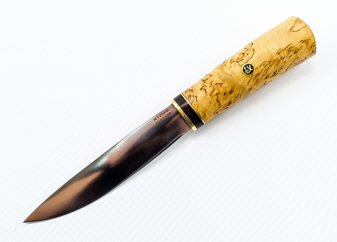 Нож Якутский, сталь Х12МФ, карельская берёза доска разделочная доляна 32×20×2 см с выемками для пальцев берёза